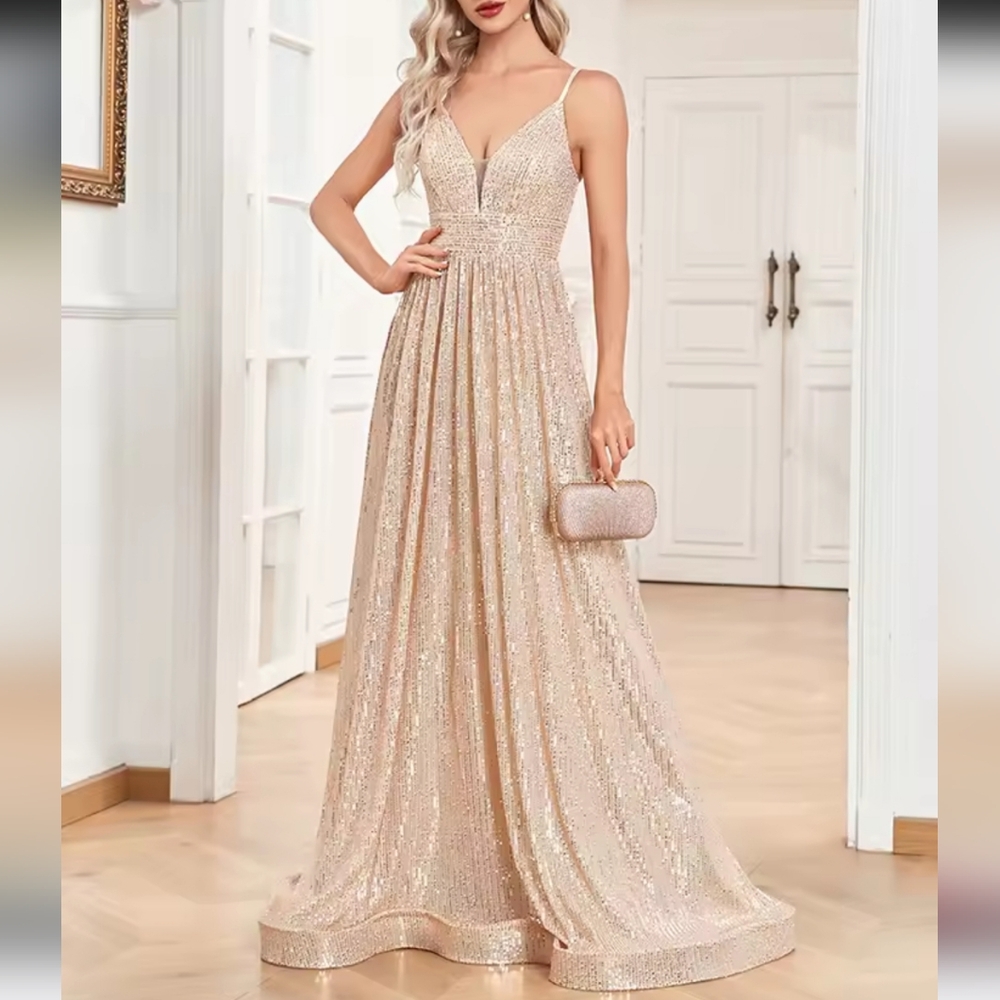 Elegant Sexy Backless Sequins Evening Dress Long Mermaid Formal Gown Women - Picture 3 of 6